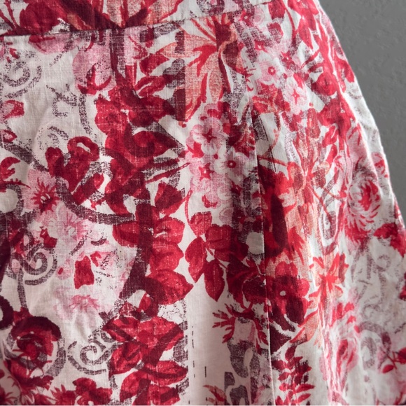 Gap Ivory Red Pink Abstract Floral Full Cotton Side Zip Skirt with Pockets -Sz 0 - Picture 5 of 14